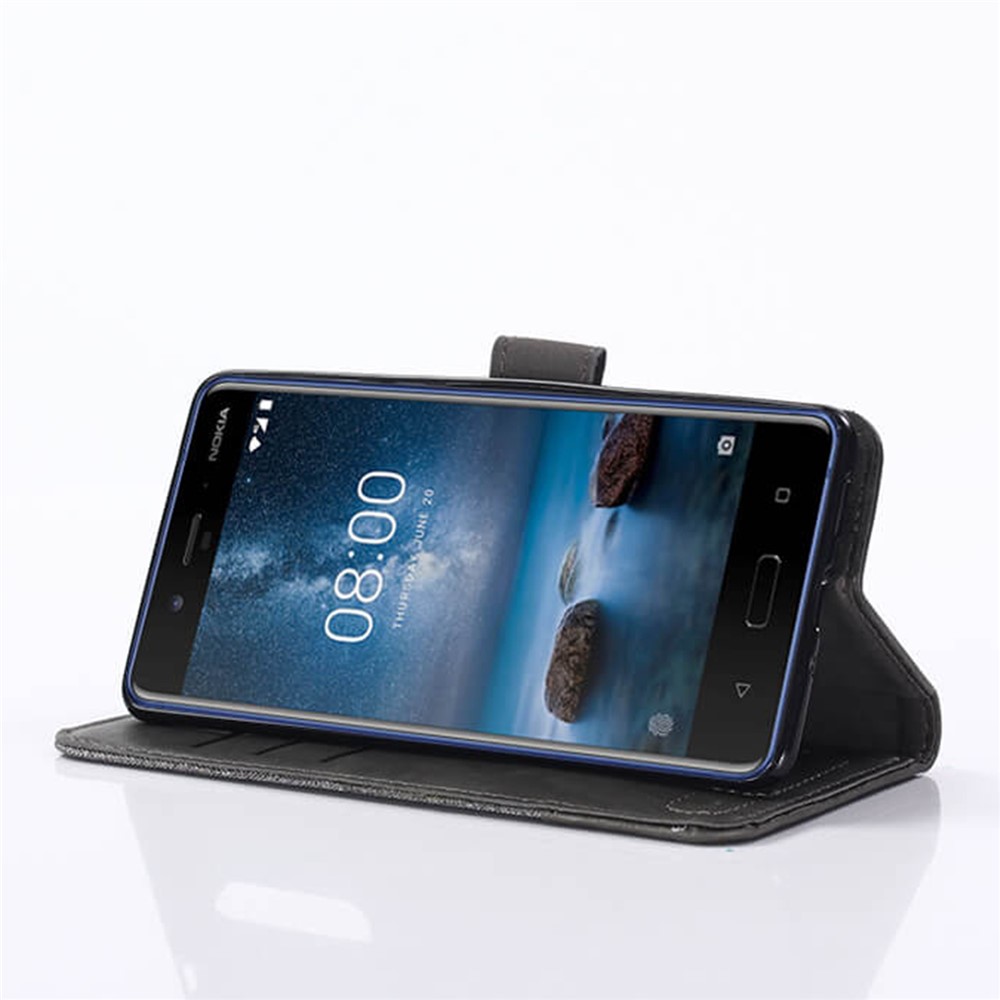 MUXMA Splicing PU Leather Canvas Wallet Phone Case for Nokia 8 - Grey-11