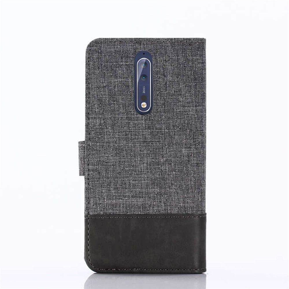 MUXMA Splicing PU Leather Canvas Wallet Phone Case for Nokia 8 - Grey-14
