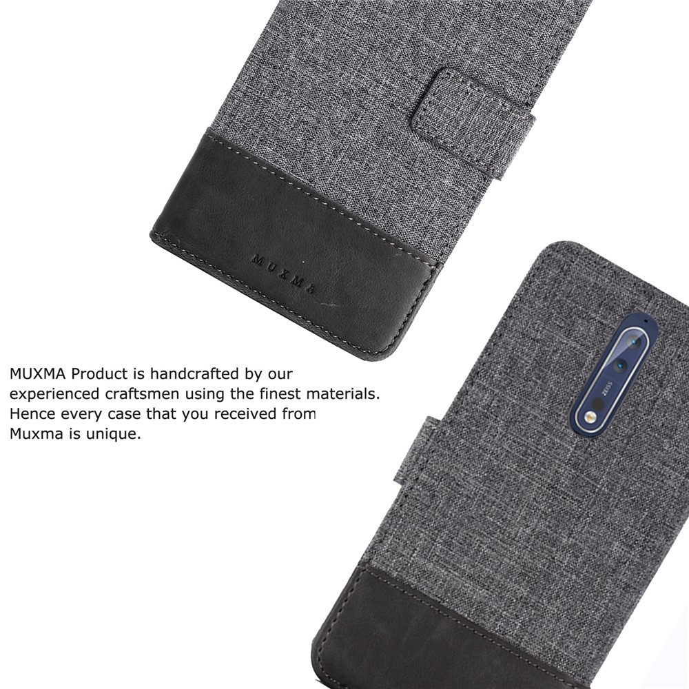 MUXMA Splicing PU Leather Canvas Wallet Phone Case for Nokia 8 - Grey-3