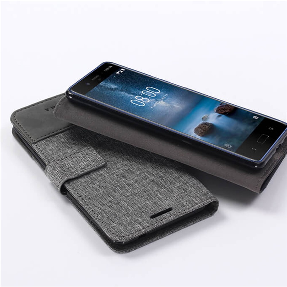 MUXMA Splicing PU Leather Canvas Wallet Phone Case for Nokia 8 - Grey-6