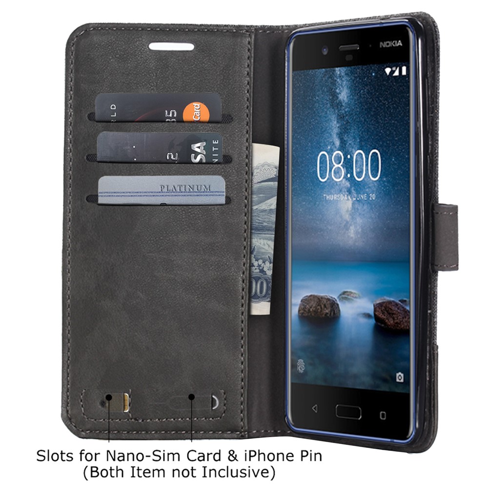 MUXMA Splicing PU Leather Canvas Wallet Phone Case for Nokia 8 - Grey-7