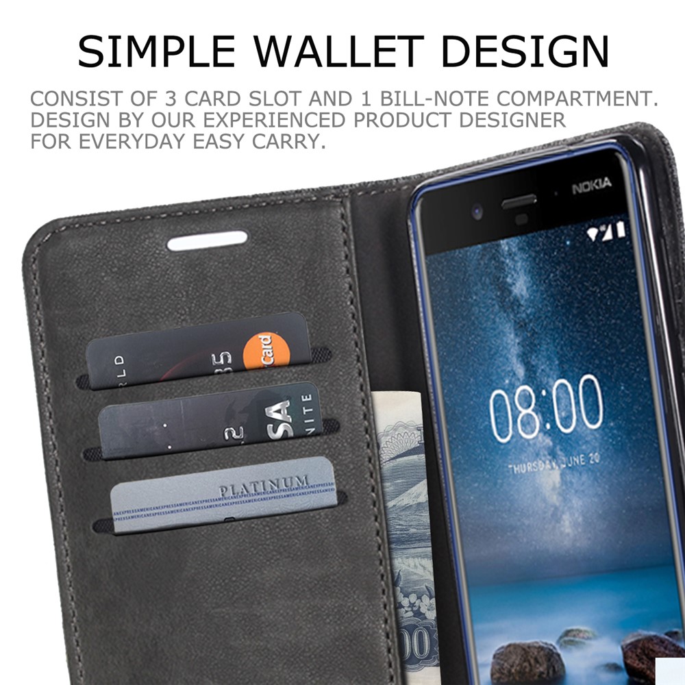 MUXMA Splicing PU Leather Canvas Wallet Phone Case for Nokia 8 - Grey-8