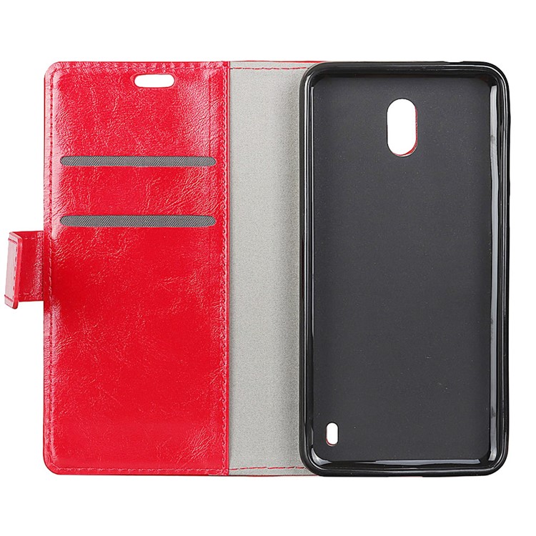 Crazy Horse Magnetic Stand Wallet Leather Mobile Phone Shell for Nokia 2 - Red-4