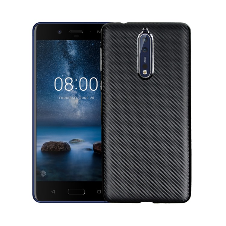 Carbon Fiber Skin Soft TPU Protective Case Accessory for Nokia 8 - Black-1