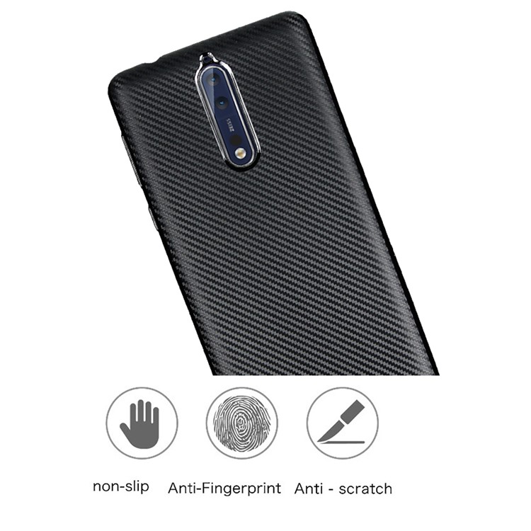 Carbon Fiber Skin Soft TPU Protective Case Accessory for Nokia 8 - Black-5