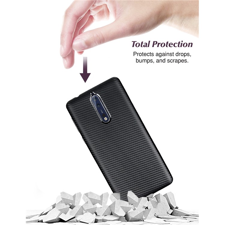 Carbon Fiber Skin Soft TPU Protective Case Accessory for Nokia 8 - Black-6