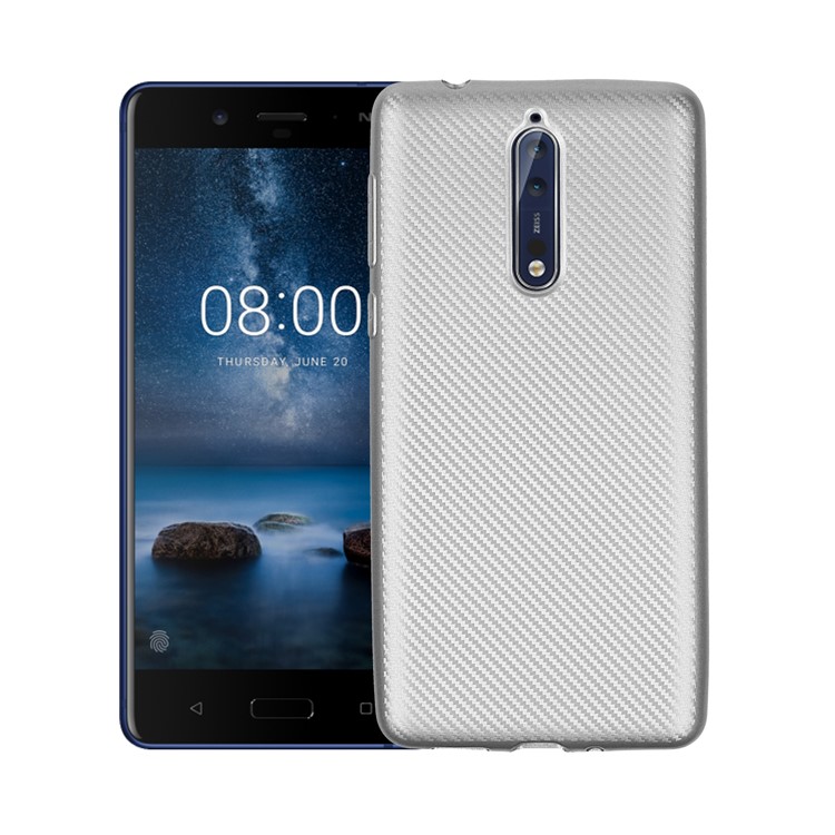 Carbon Fiber Texture Soft TPU Anti-slip Casing for Nokia 8 - Silver-1