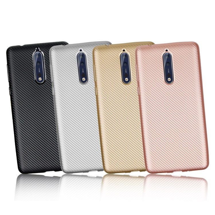 For Nokia 8 Carbon Fiber Texture Soft TPU Protective Case Shell - Gold-2