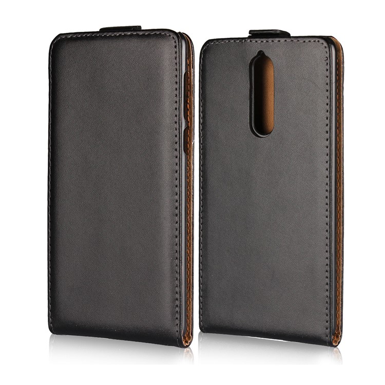 Vertical Flip Genuine Split Leather Case for Nokia 8 - Black-1