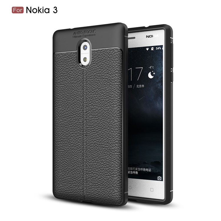 Litchi Grain Soft TPU Mobile Phone Cover for Nokia 3 - Black-1