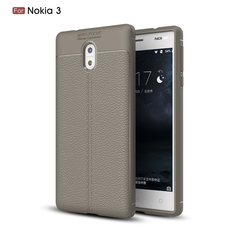 Litchi Grain Soft TPU Mobile Phone Case for Nokia 3 - Grey-1
