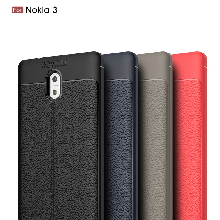 Litchi Grain Soft TPU Mobile Phone Case for Nokia 3 - Grey-3