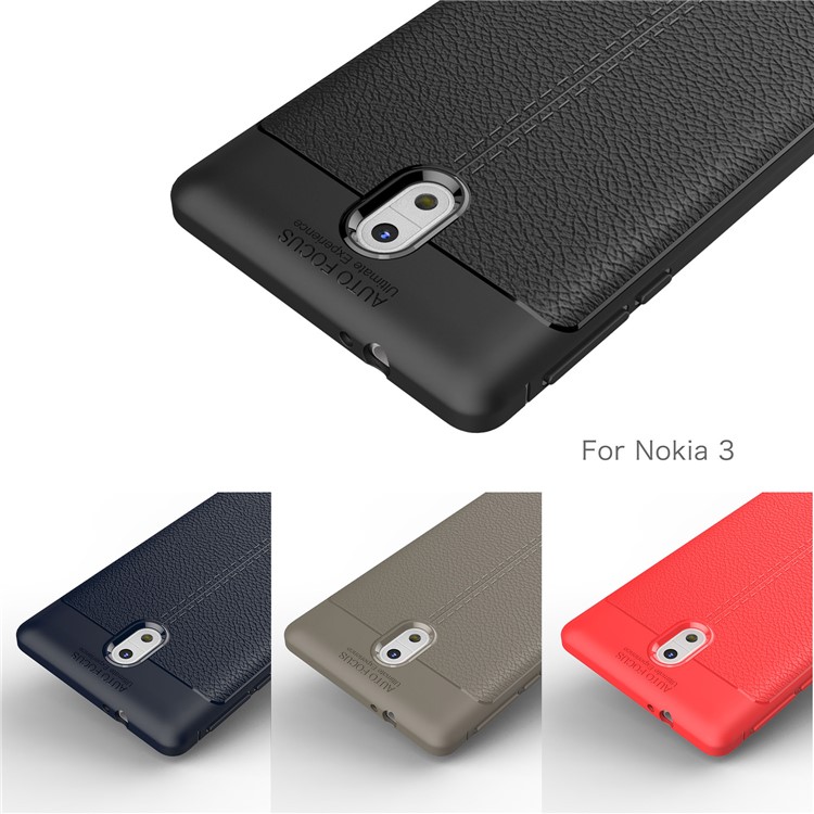 Litchi Grain Soft TPU Mobile Phone Case for Nokia 3 - Grey-4