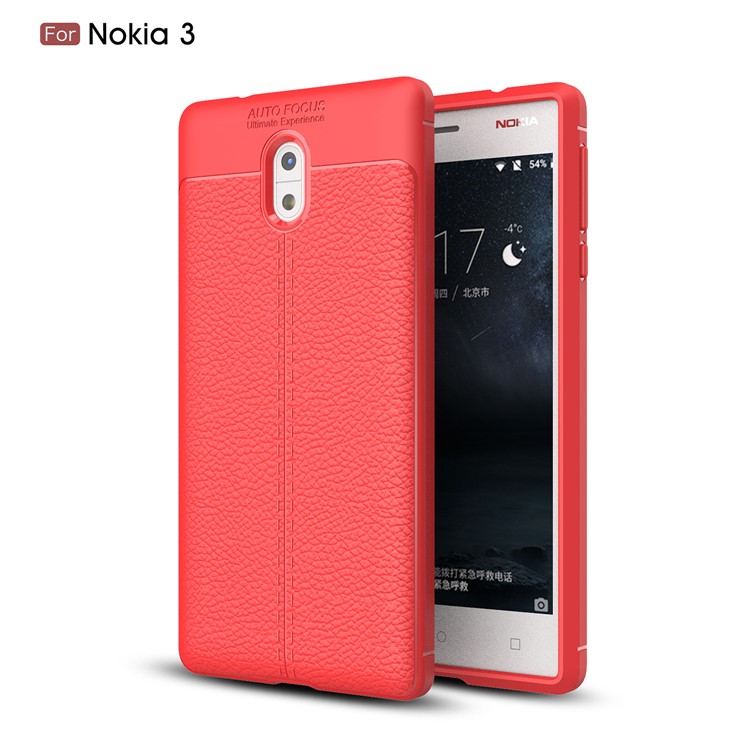 Litchi Grain Soft TPU Mobile Phone Casing for Nokia 3 - Red-1