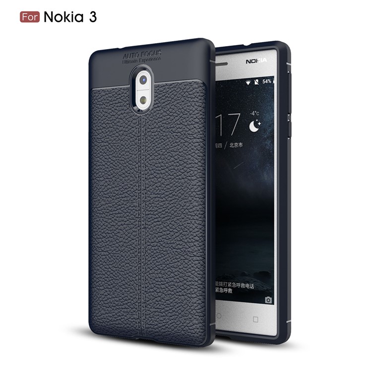 Litchi Grain Soft TPU Mobile Phone Casing Cover for Nokia 3 - Dark Blue-1
