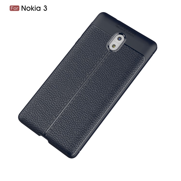 Litchi Grain Soft TPU Mobile Phone Casing Cover for Nokia 3 - Dark Blue-2