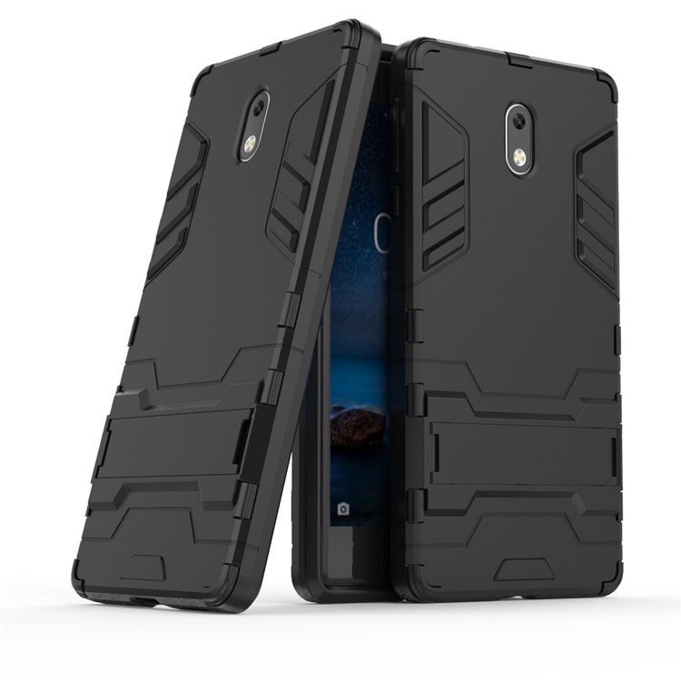 Shockproof PC + TPU Hybrid Kickstand Phone Case for Nokia 3 - Black-1