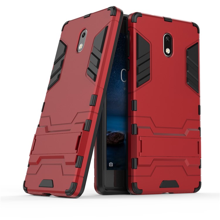 Shockproof PC + TPU Hybrid Kickstand Phone Casing for Nokia 3 - Red-1