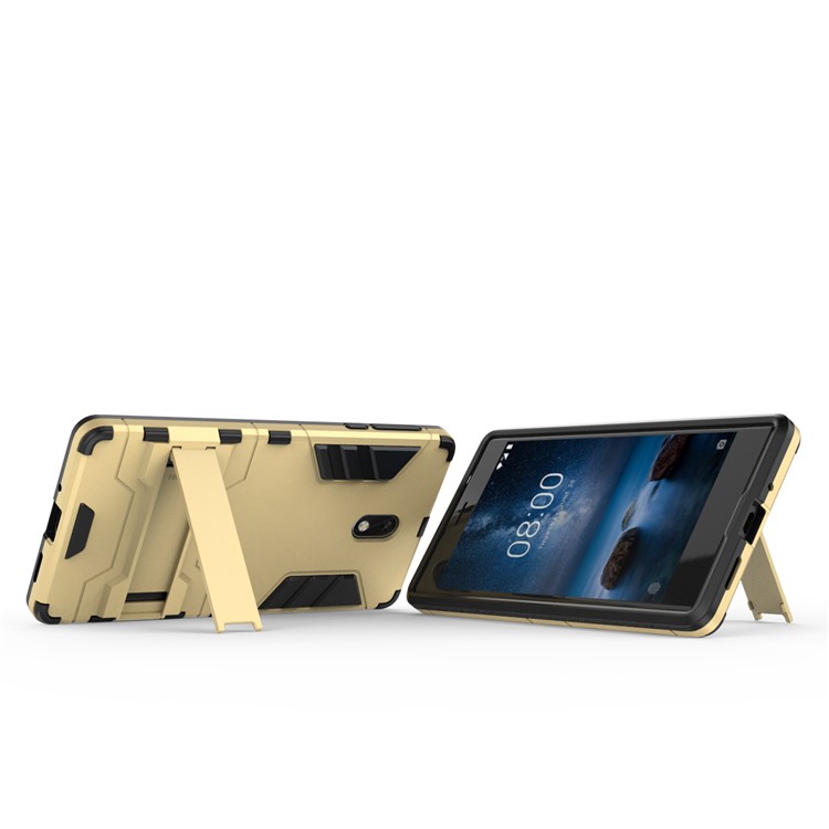 Shockproof PC + TPU Hybrid Kickstand Mobile Phone Case for Nokia 3 - Gold-5
