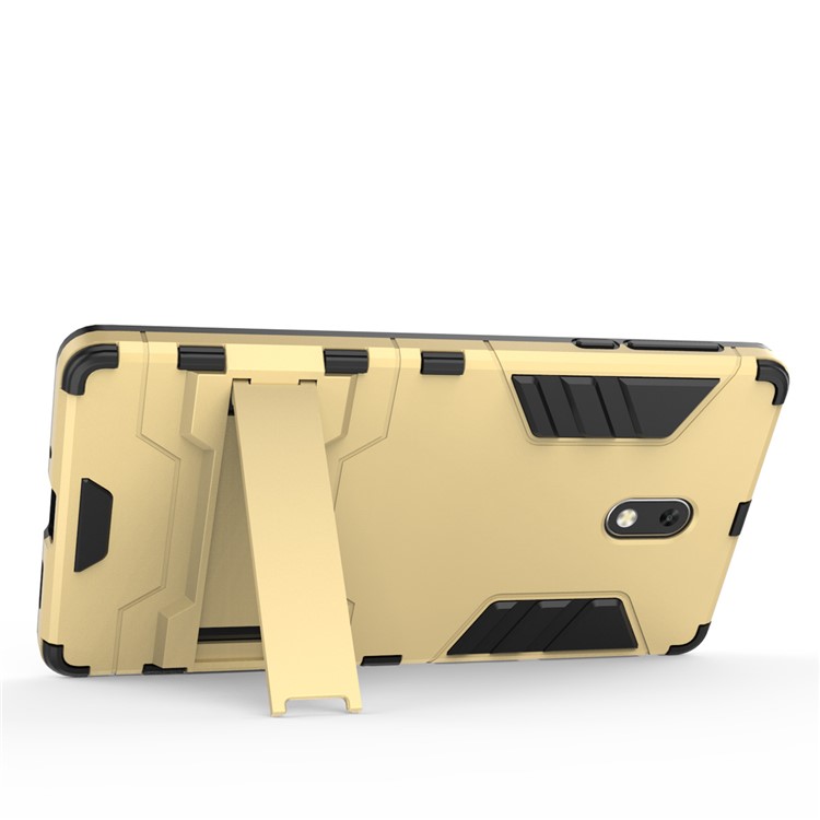 Shockproof PC + TPU Hybrid Kickstand Mobile Phone Case for Nokia 3 - Gold-8