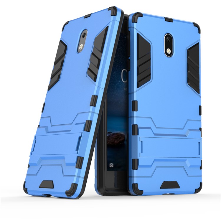 Shockproof PC + TPU Hybrid Kickstand Cell Phone Case for Nokia 3 - Baby Blue-1