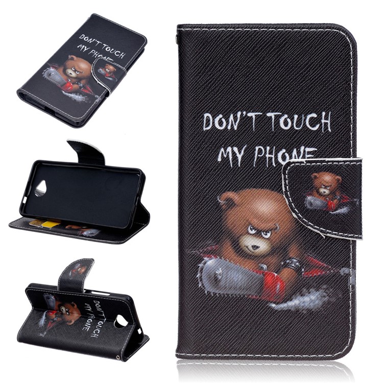 Patterned Wallet Leather Case for Microsoft Lumia 650 / Dual SIM - Bear and Do Not Touch My Phone-1