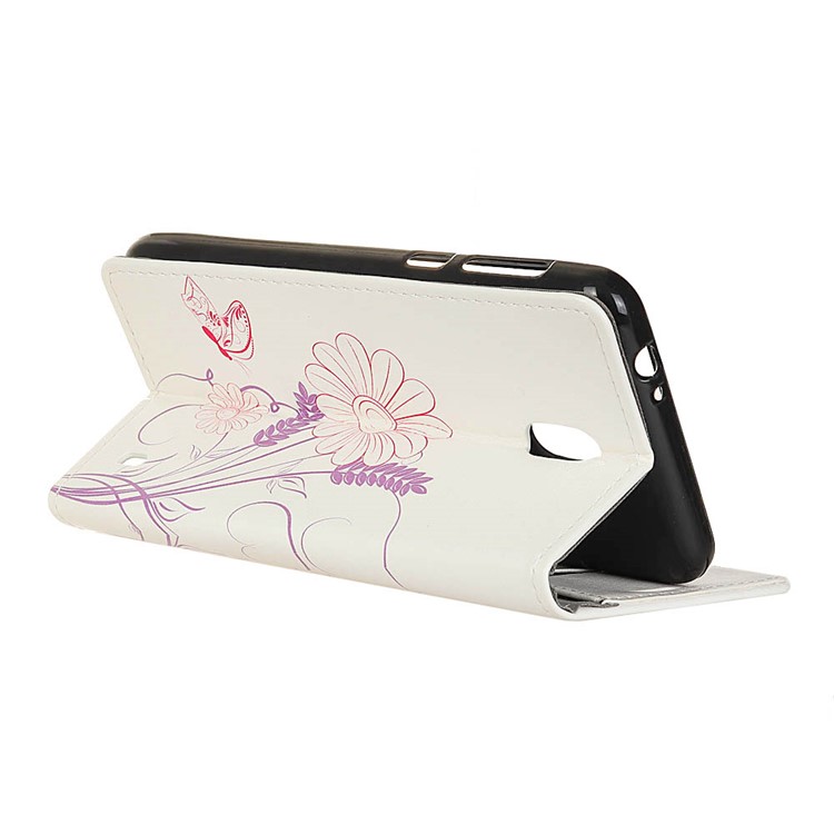 Patterned Printing Leather Folio Wallet Stand Mobile Cover for Nokia 2 - Butterfly and Flower-3