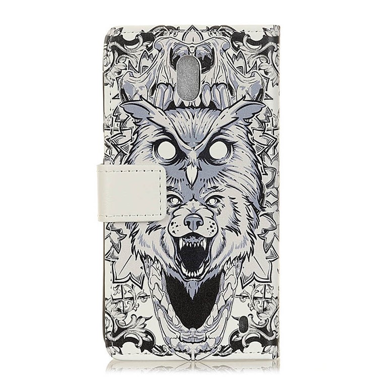 Patterned Printing PU Leather Wallet Stand Protection Cover Case for Nokia 2 - Abstract Owl and Lion-2