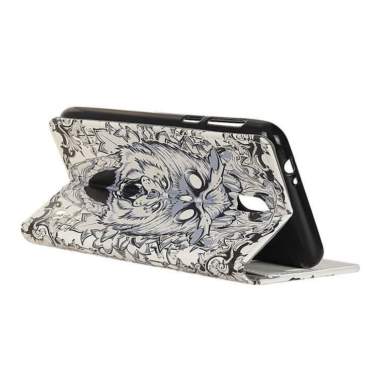 Patterned Printing PU Leather Wallet Stand Protection Cover Case for Nokia 2 - Abstract Owl and Lion-3