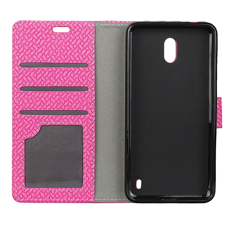 Woven Texture Wallet Magnetic Leather Cell Phone Casing with Stand for Nokia 2 - Rose-3