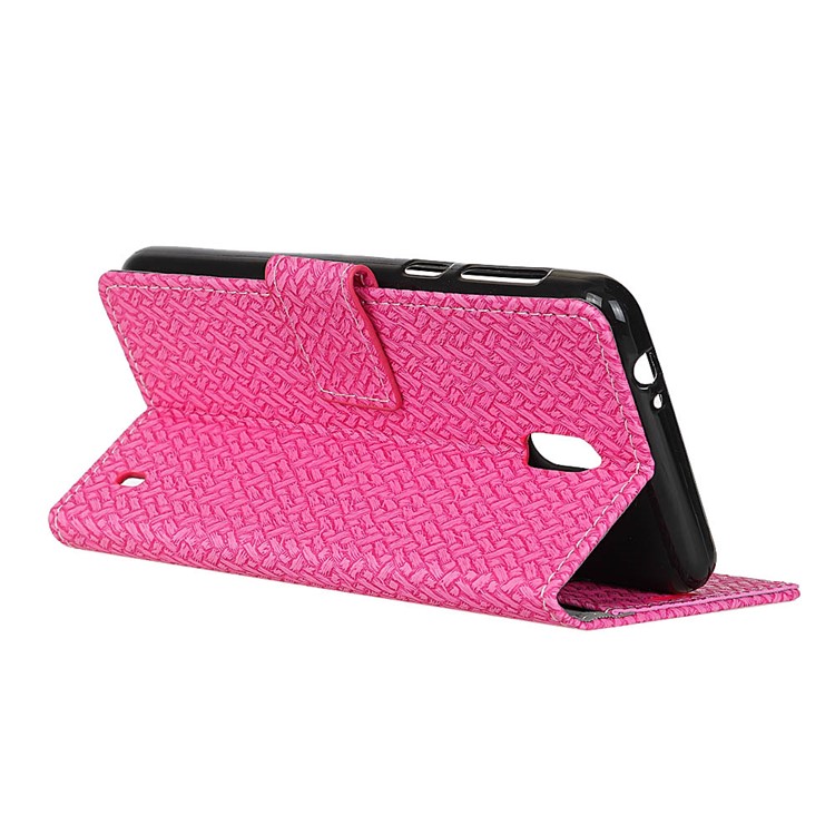 Woven Texture Wallet Magnetic Leather Cell Phone Casing with Stand for Nokia 2 - Rose-4