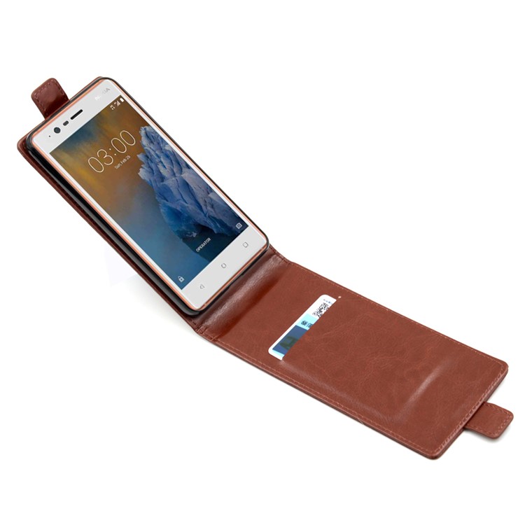 BOGVED Crazy Horse Vertical Flip PU Leather Magnetic Shell Case for Nokia 3 - Brown-5