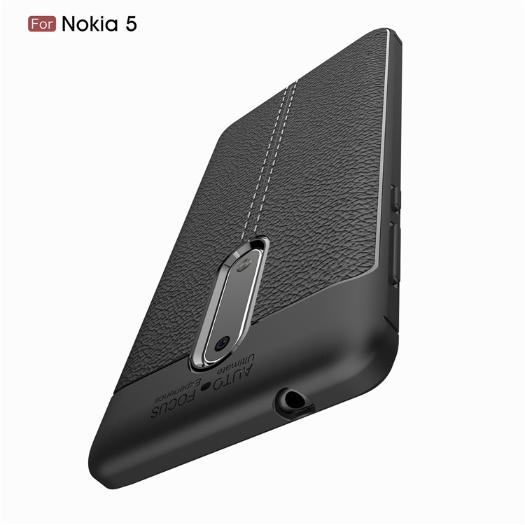 Litchi Skin PU Leather Coated TPU Casing for Nokia 5 - Black-10