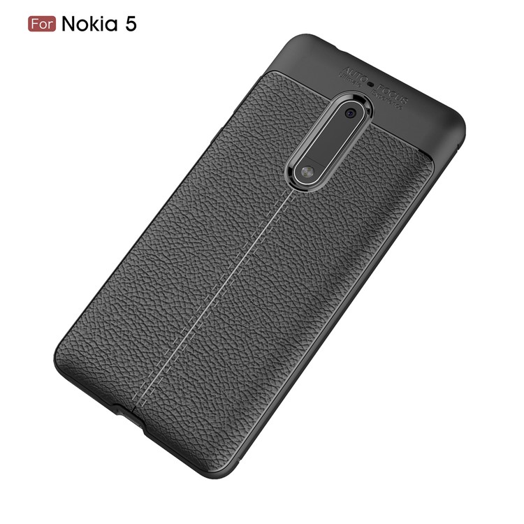 Litchi Skin PU Leather Coated TPU Casing for Nokia 5 - Black-12