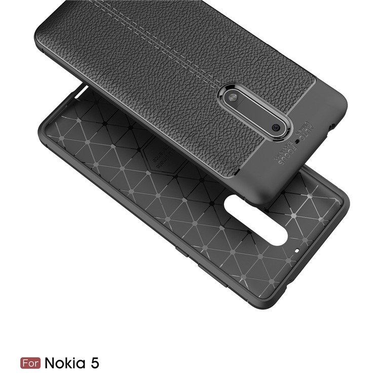 Litchi Skin PU Leather Coated TPU Casing for Nokia 5 - Black-2