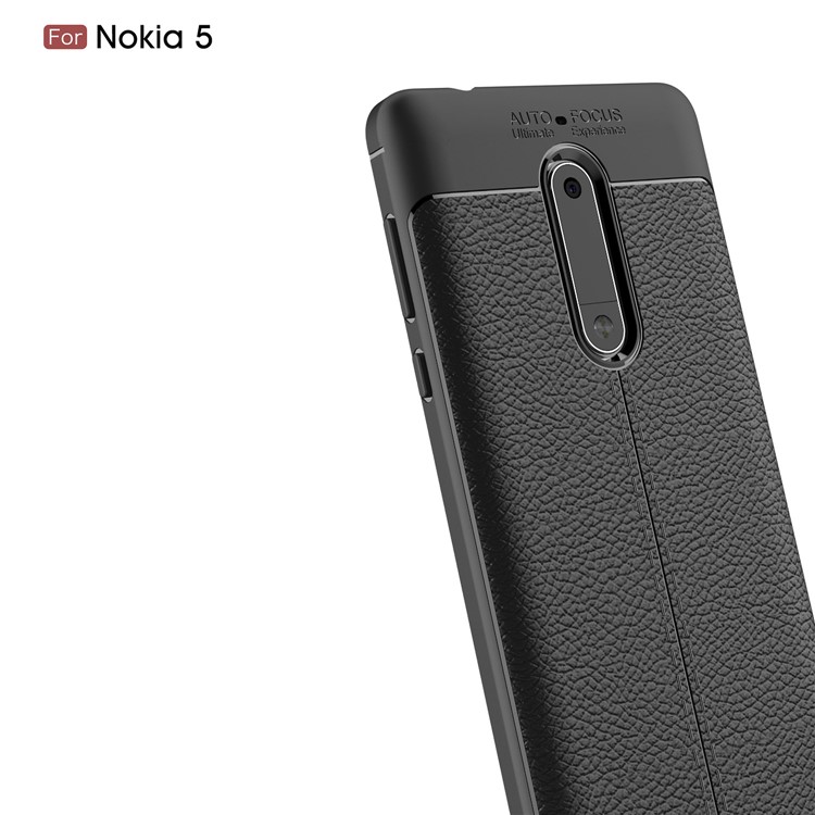 Litchi Skin PU Leather Coated TPU Casing for Nokia 5 - Black-3