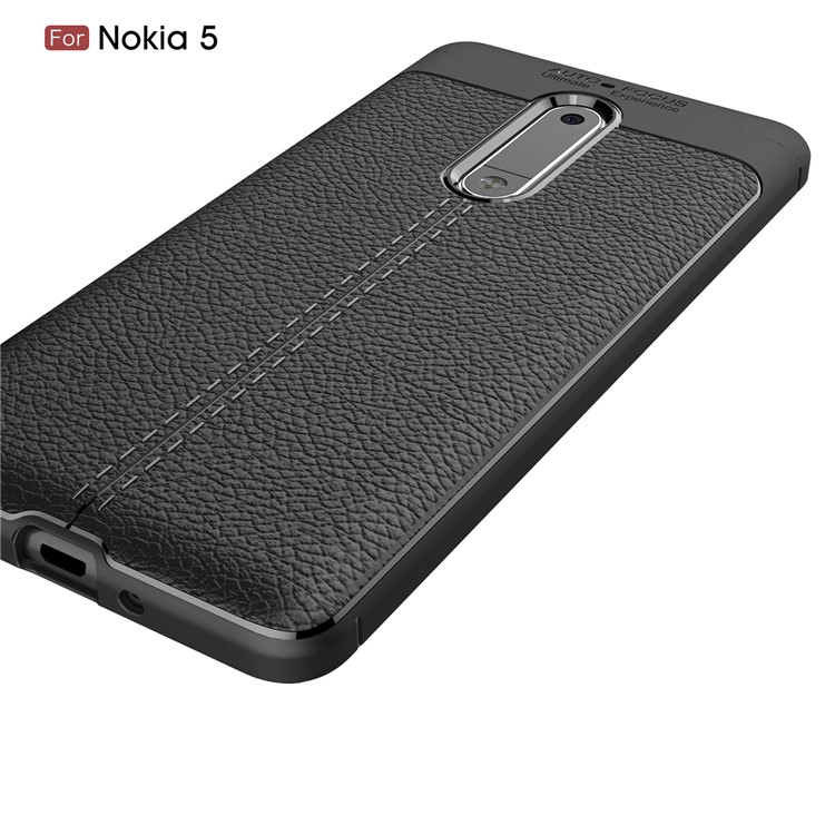 Litchi Skin PU Leather Coated TPU Casing for Nokia 5 - Black-4