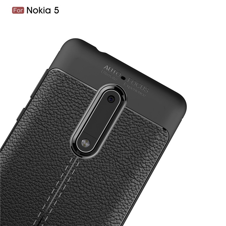 Litchi Skin PU Leather Coated TPU Casing for Nokia 5 - Black-5