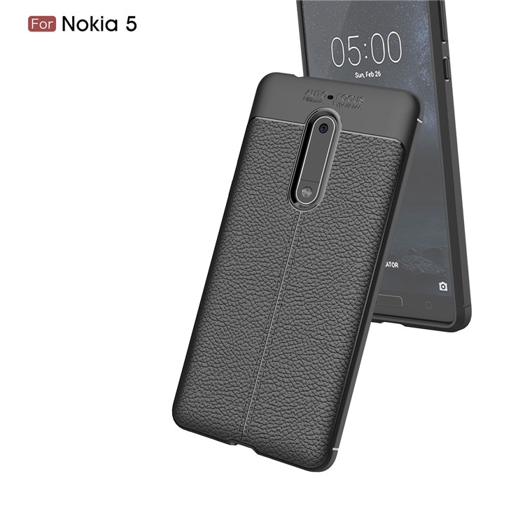Litchi Skin PU Leather Coated TPU Casing for Nokia 5 - Black-6