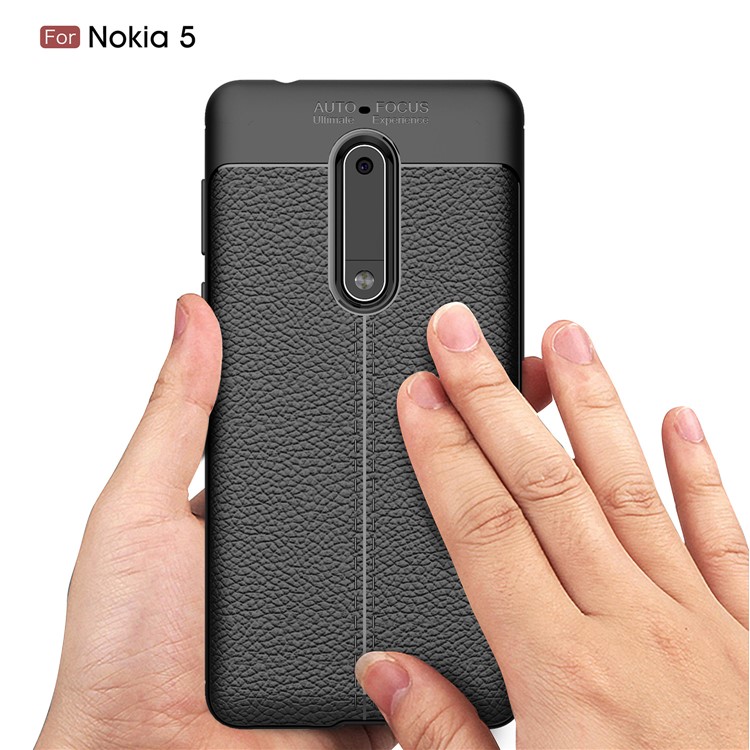 Litchi Skin PU Leather Coated TPU Casing for Nokia 5 - Black-7