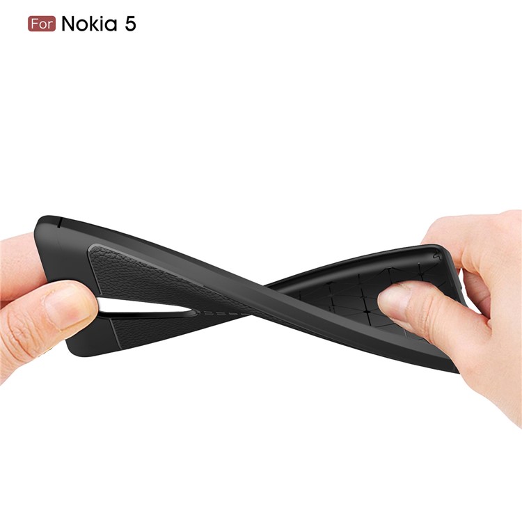 Litchi Skin PU Leather Coated TPU Casing for Nokia 5 - Black-8