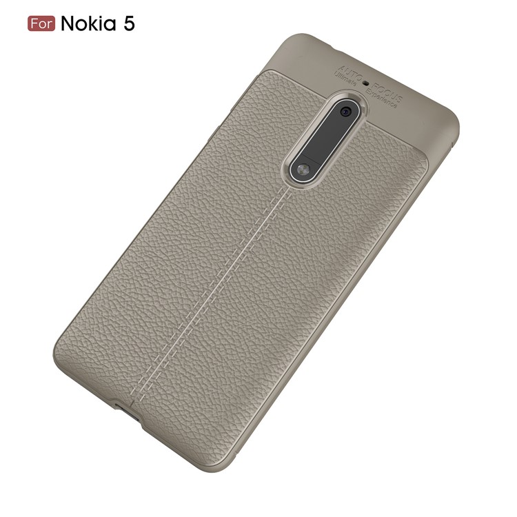 Litchi Skin PU Leather Coated TPU Case for Nokia 5 - Grey-2