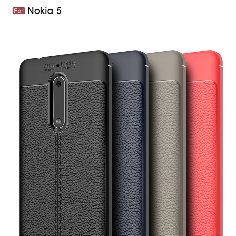 Litchi Skin PU Leather Coated TPU Case for Nokia 5 - Grey-3