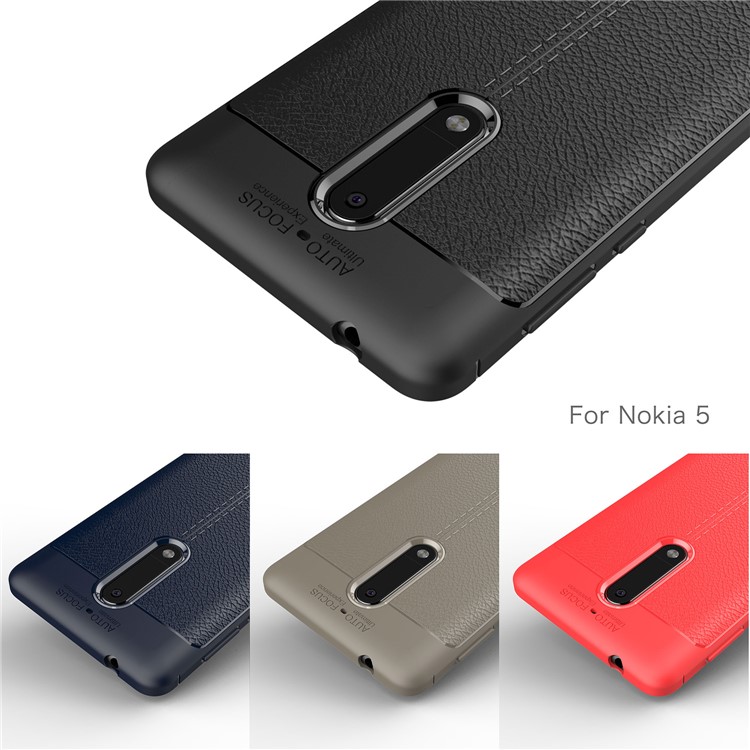 Litchi Skin PU Leather Coated TPU Case for Nokia 5 - Grey-4