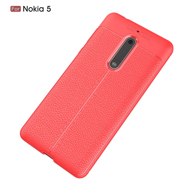 Litchi Skin PU Leather Coated TPU Cover for Nokia 5 - Red-2