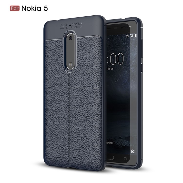 Litchi Skin PU Leather Coated TPU Shell for Nokia 5 - Blue-1