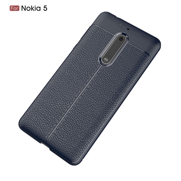 Litchi Skin PU Leather Coated TPU Shell for Nokia 5 - Blue-2