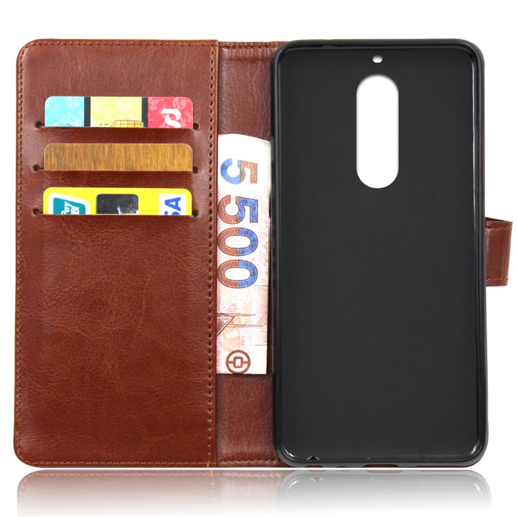 BOGVED Crazy Horse Leather Wallet Shell Case for Nokia 5 - Brown-2