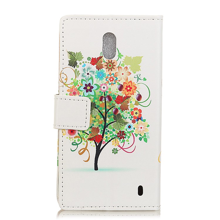 Pattern Printing PU Leather Wallet Stand Cover for Nokia 2 - Colorful Flower Tree-3