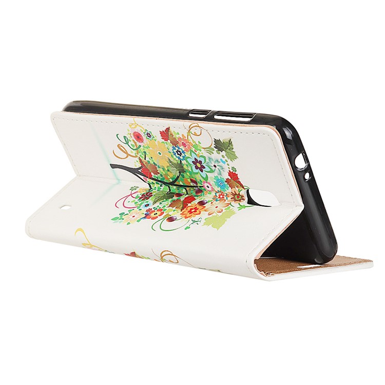 Pattern Printing PU Leather Wallet Stand Cover for Nokia 2 - Colorful Flower Tree-4